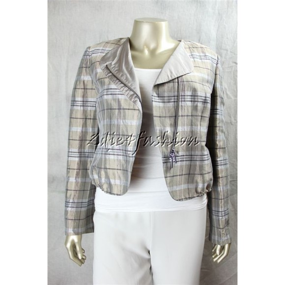 $2675 New GIORGIO ARMANI Tartan Plaid Tan Blue Moto Linen Jacket 12